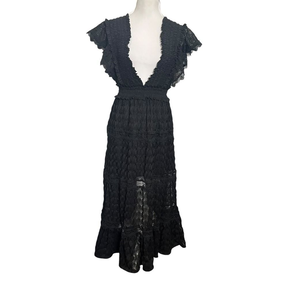 Waimari Florence Crochet Lace Maxi Dress Womens XS Black V Neck Resort Boho Chic - Picture 2 of 9